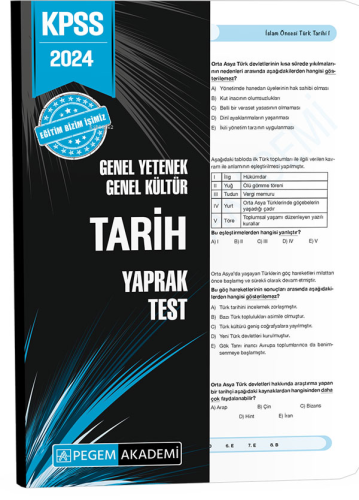 2024 KPSS Genel Yetenek Genel Kültür Tarih Yaprak Test