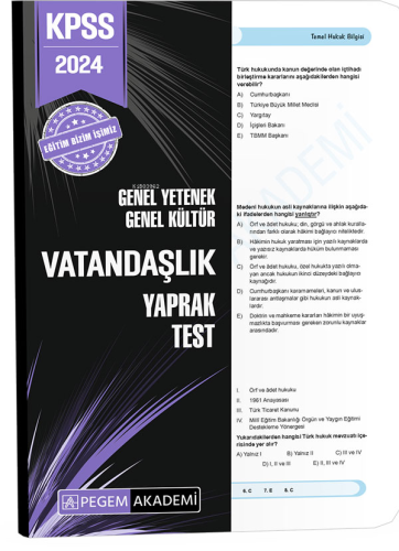 2024 KPSS Genel Yetenek Genel Kültür Vatandaşlık Yaprak Test