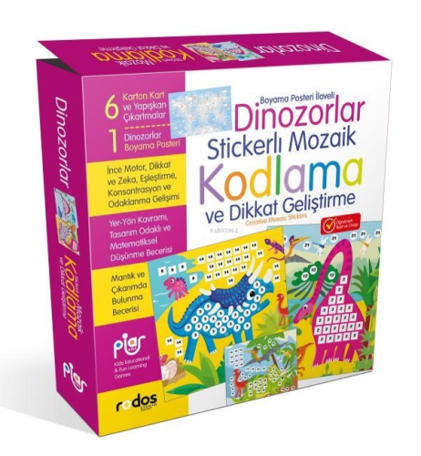 Dinozorlar Stickerli Mozaik Kodlama Ve Dikkat Geliştirme Oyun Seti